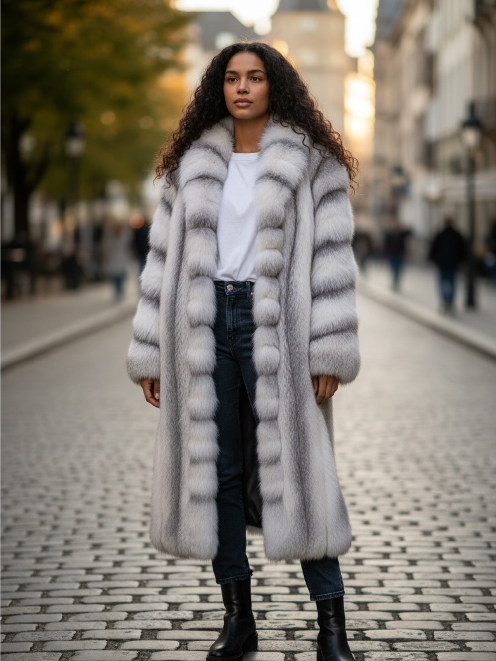 Luxurious Frosted Platinum Fox Fur Coat